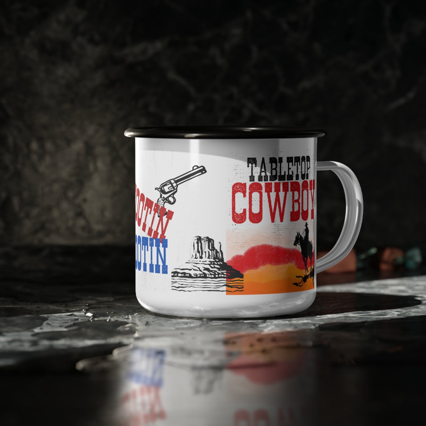 Tabletop cowboy enamel mug